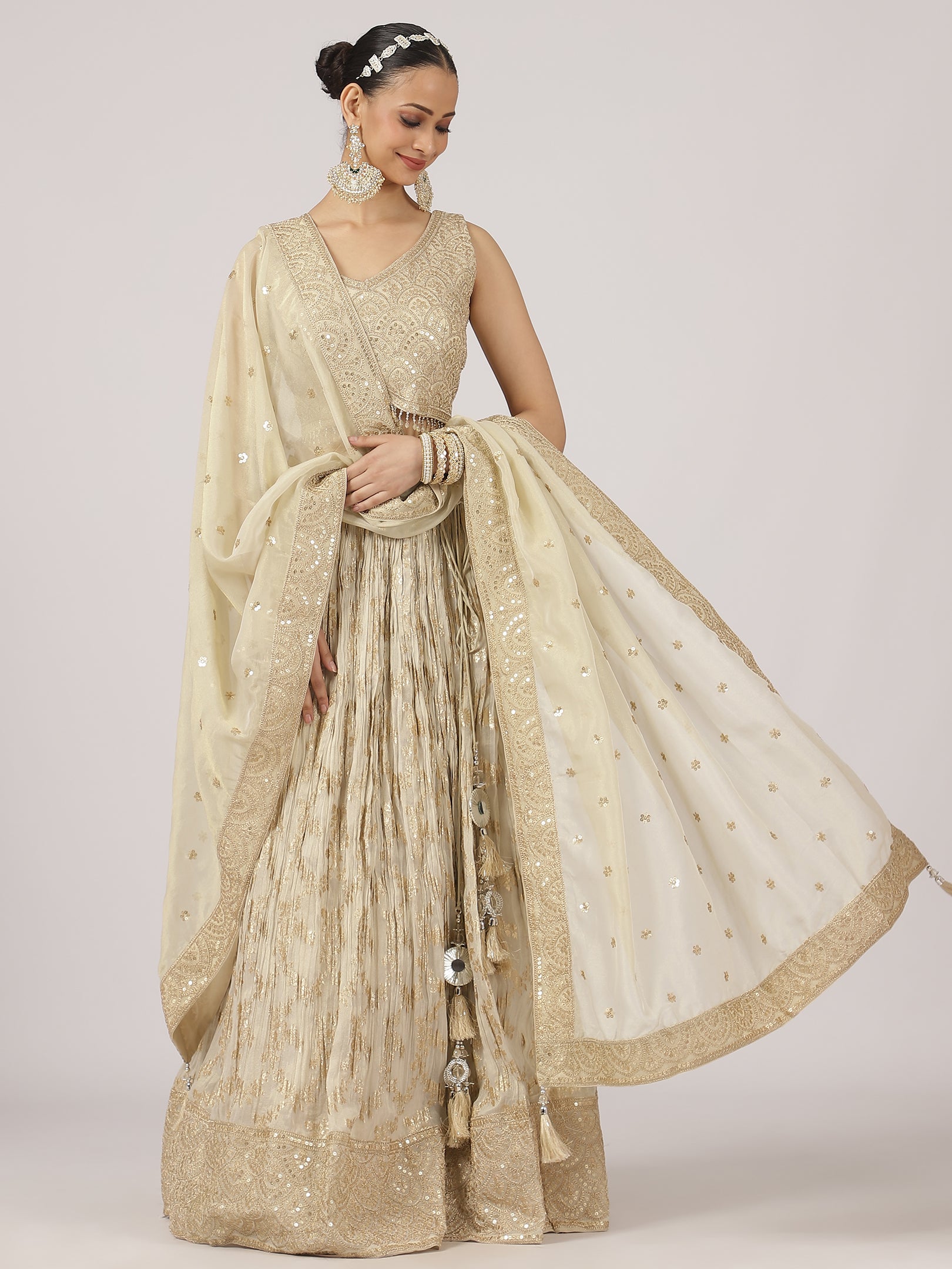 Radiant Gold Raw Silk Lehenga with Sequin Embroidered Blouse