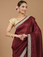 Satin Silk Saree with Delicate Stonework Border