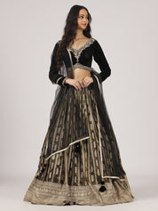 Midnight Black Velvet Banarasi Lehenga with Zari Embroidery