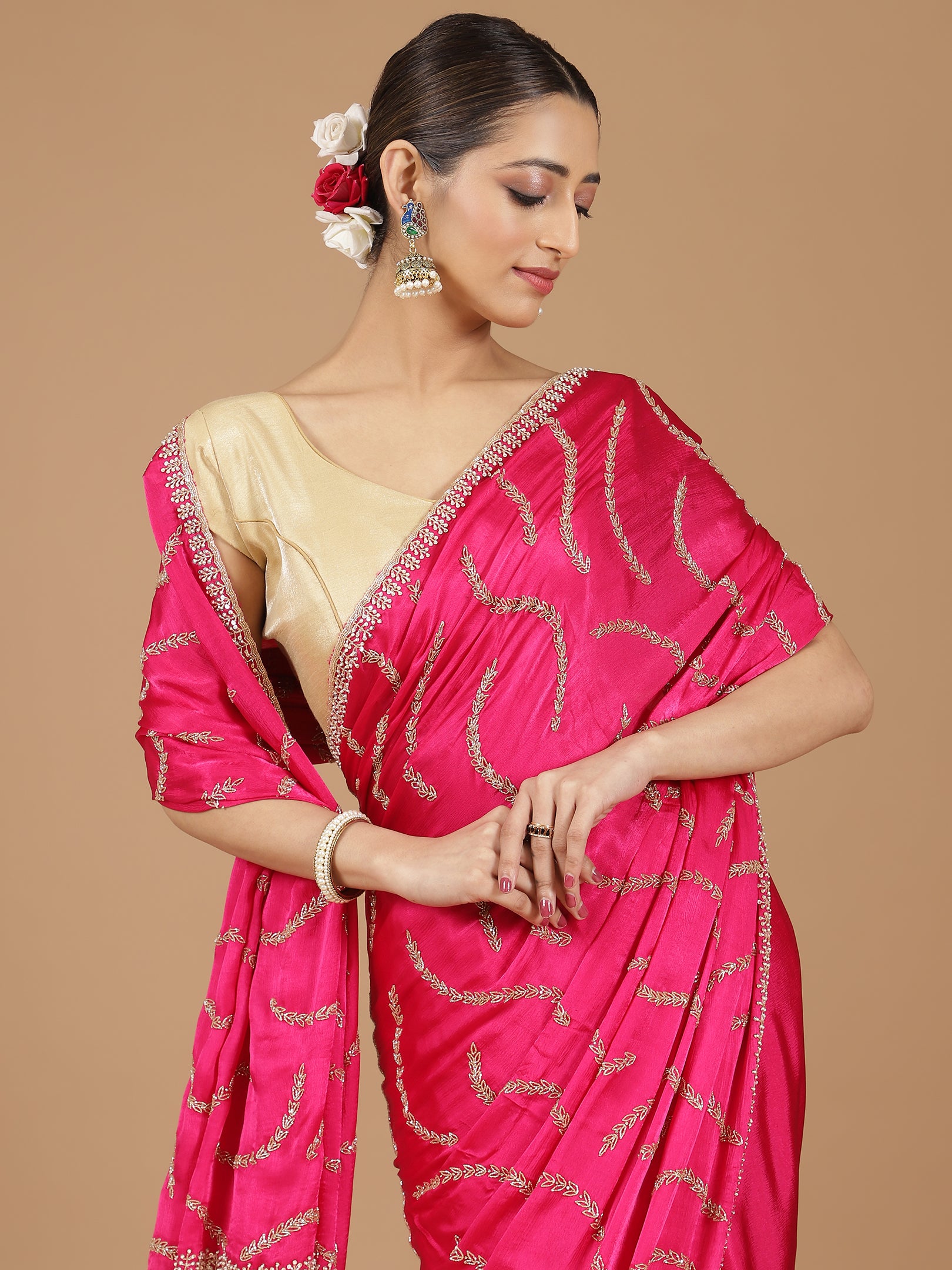 Satin Silk Saree with Sparkling Sequin Embroidery