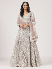 Cream Net Mirror Work Lehenga with Intricate Embroidery