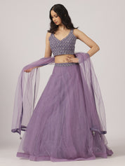 Lavender Net Lehenga with Intricate Sequin & Embroidery Work