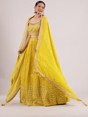 Vibrant Neon Yellow Georgette Lehenga with Sequin Embroidered Spaghetti Blouse