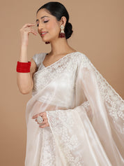 Ethereal Pure White Organza Tissue Saree with Scallop Sugar Beads Embroidery