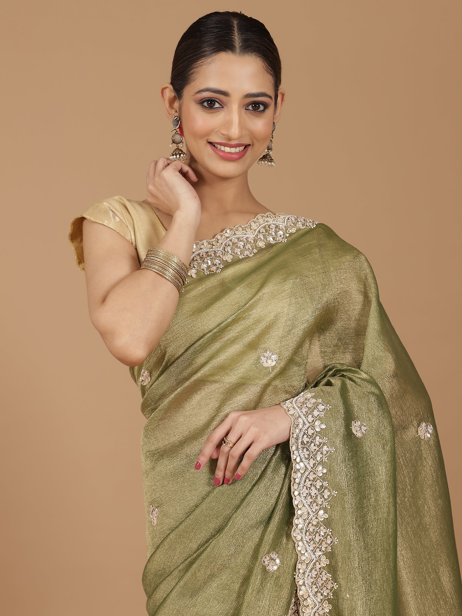 Tissue Silk Saree with Intricate Stonework Border