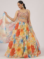 Multicolor Organza Radiant Bloom Mirror Work Lehenga