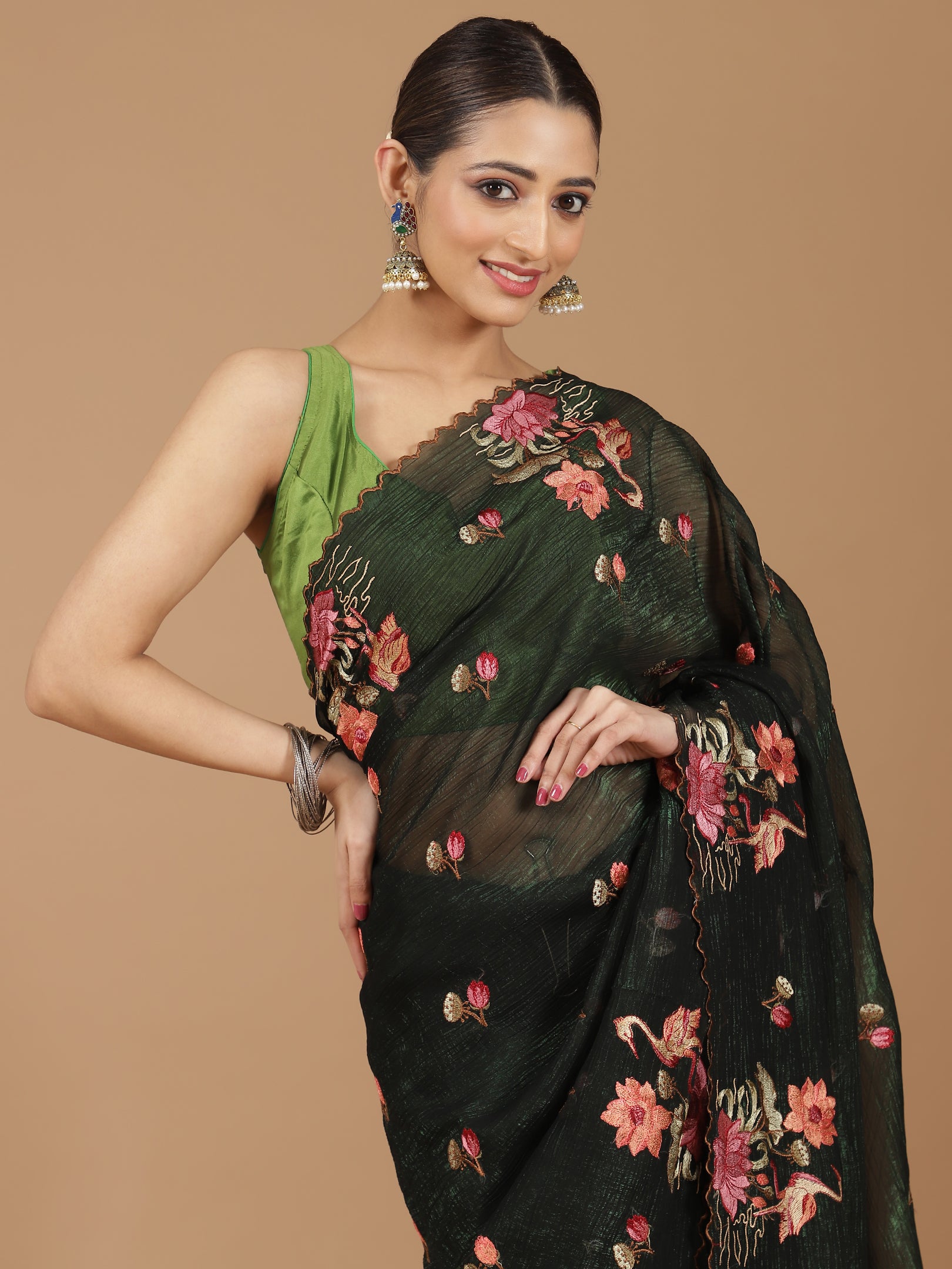 Elegant Floral Embroidered Saree with a Contemporary Touch