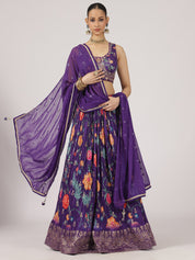 Royal Purple Floral Print Lehenga with Embroidered Blouse