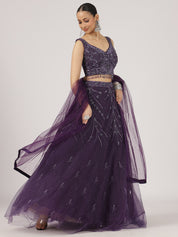 Regal Purple Embroidered Net Lehenga with Sequin Detailing