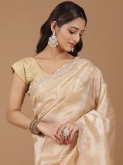 Radiant Cream Organza Saree with Delicate Embellishments