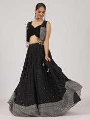 Jet Black Mirror Work Lehenga with Embroidered Jacket