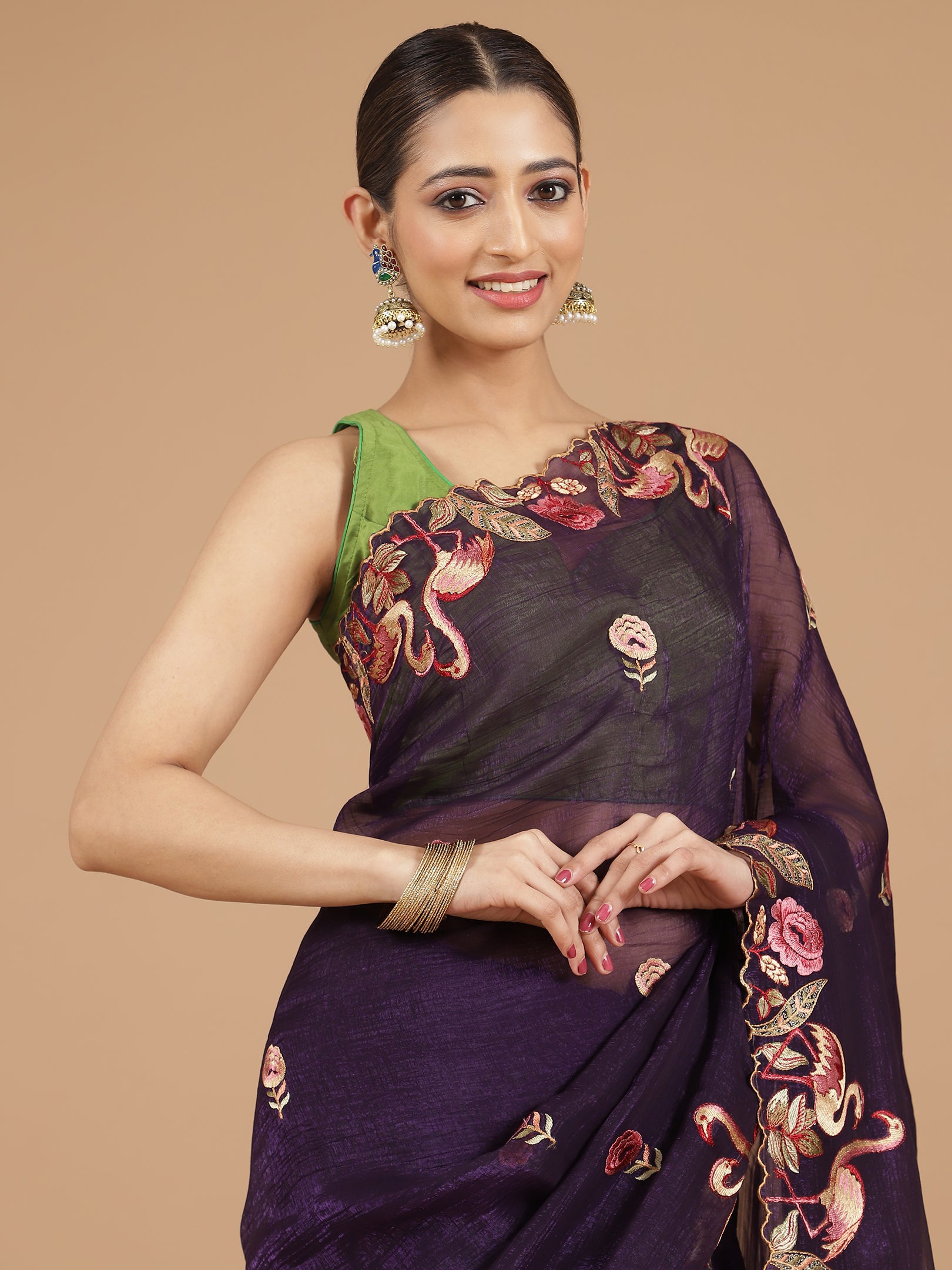 Regal Purple Organza Saree with Exquisite Embroidery