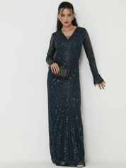 Stunning Blue Gowns  with Knitted Sequin Work