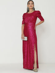 Elegant Magenta Gowns  with Knitted Sequin Work