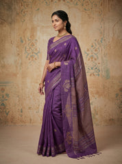 Purple Tussar Silk Saree with Tassels – Festive Wedding Wear