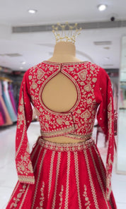 DIVA Deep Red Embroidered Bridal Lehenga Set