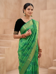 Kanchipuram Silk Saree in Emerald Green with Zari Woven Border