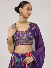 Royal Purple Floral Print Lehenga with Embroidered Blouse