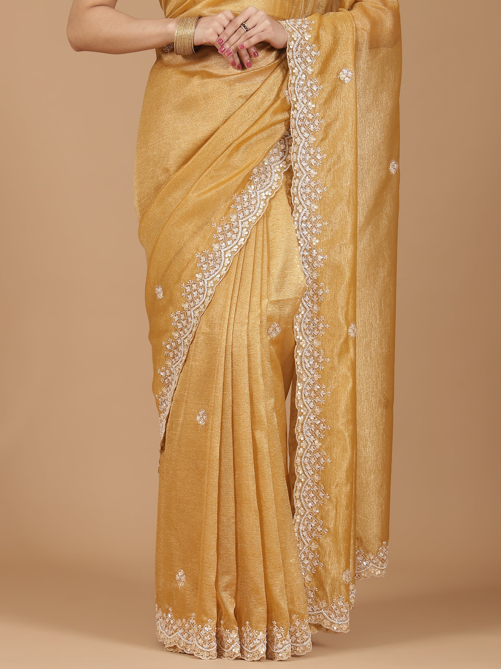 Tissue Silk Saree with Intricate Stonework Border