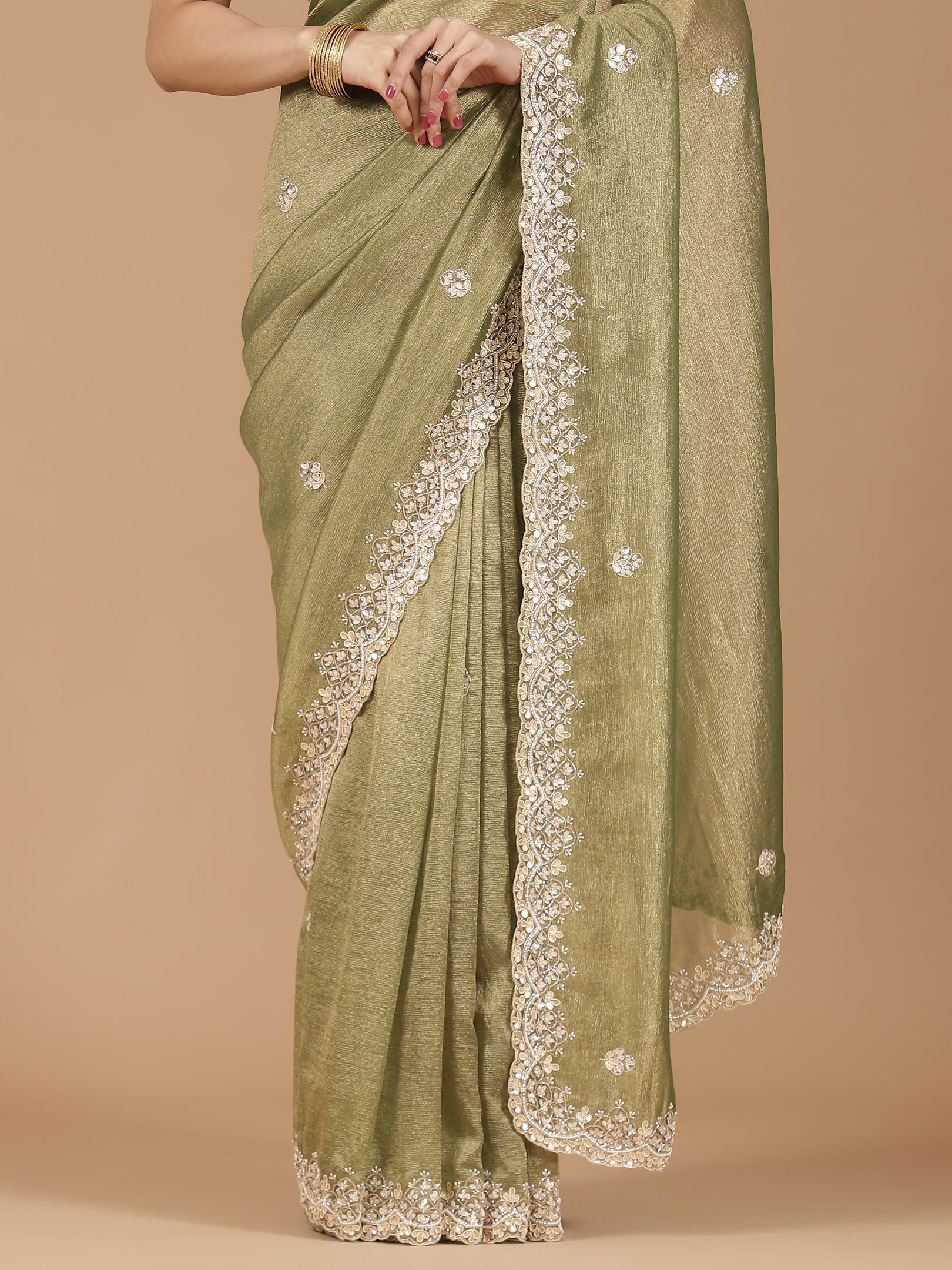 Tissue Silk Saree with Intricate Stonework Border