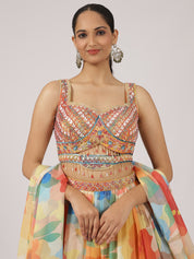 Multicolor Organza Radiant Bloom Mirror Work Lehenga