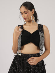 Jet Black Mirror Work Lehenga with Embroidered Jacket