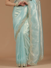 Pearl Embroidered Organza Saree