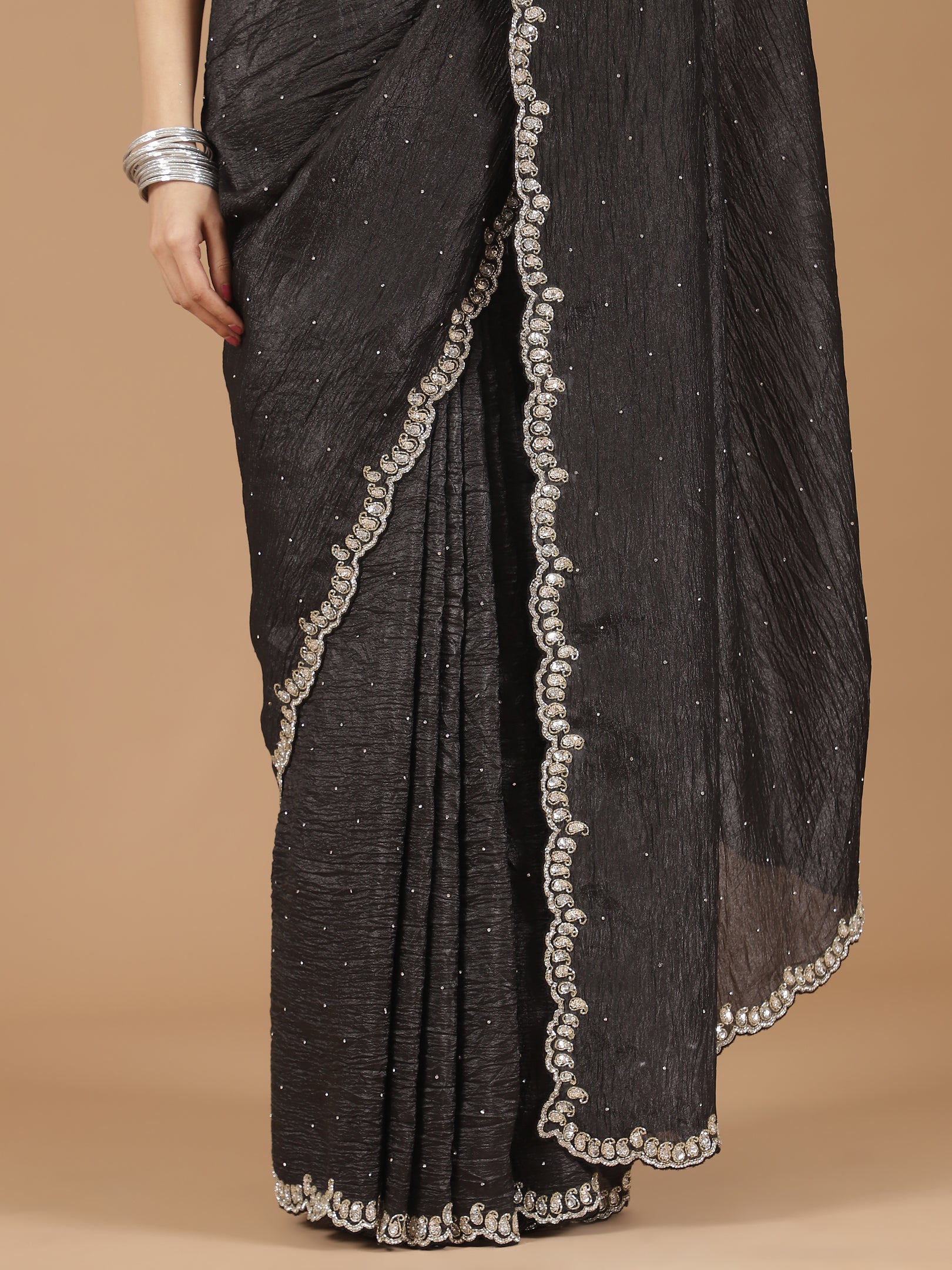 Crushed Silk Saree with Embellished Border