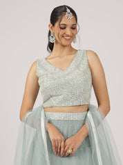 Sage Green Net Lehenga with Sequin Embellishments & Designer Blouse