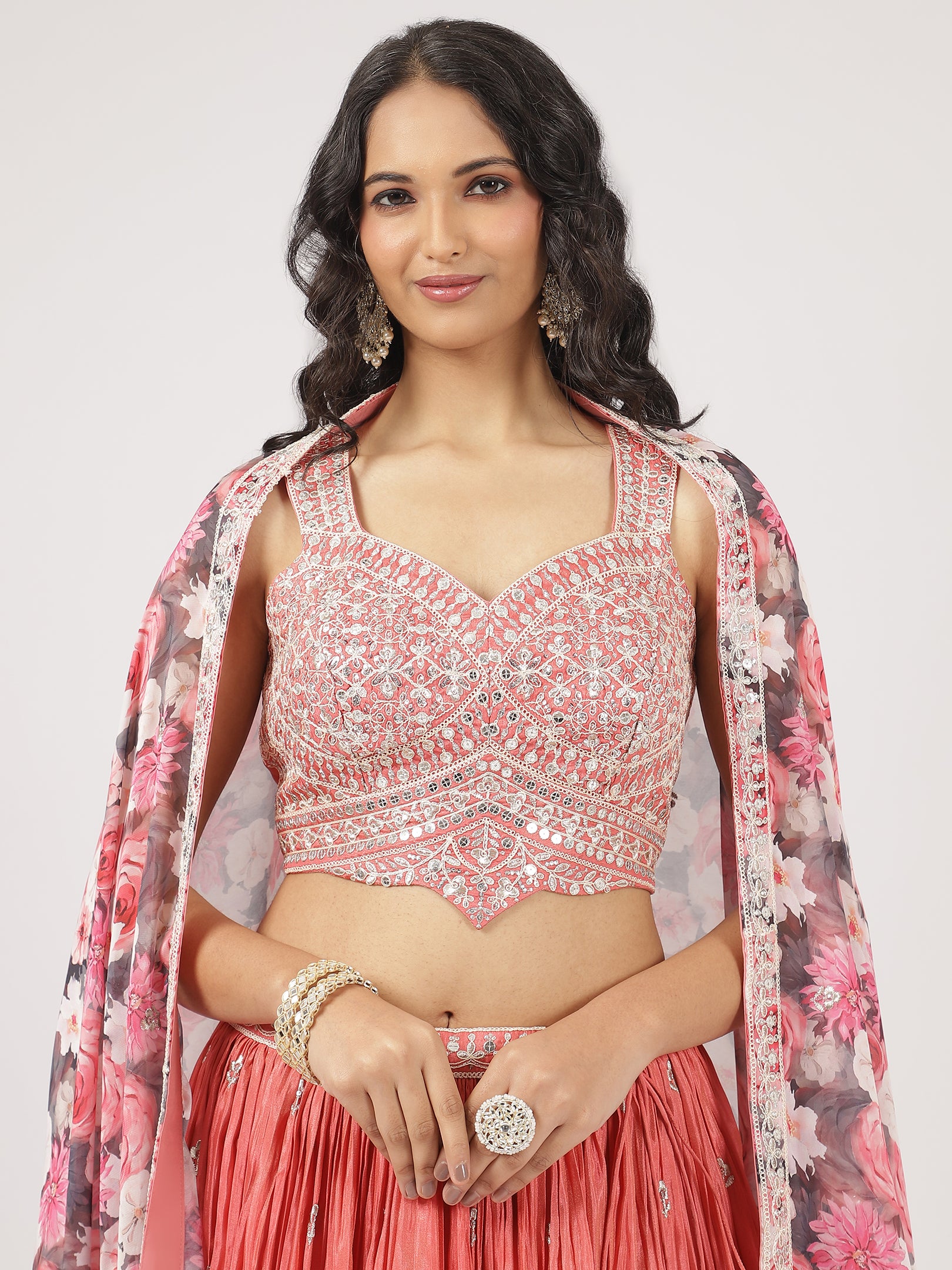 Elegant Peach Raw Silk Lehenga with Sequin Embroidered Blouse