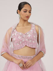 Dreamy Blush Pink Embroidered Net Lehenga with Sequin Work