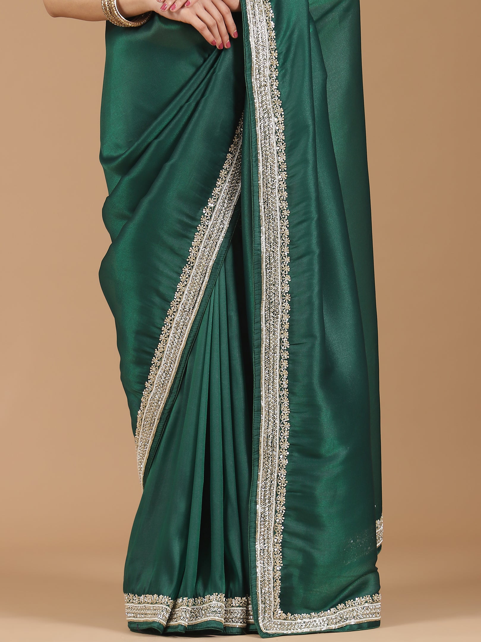 Satin Silk Saree with Delicate Stonework Border