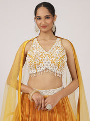 Radiant Mustard Pleated Lehenga with Embroidered Blouse & Sheer Dupatta