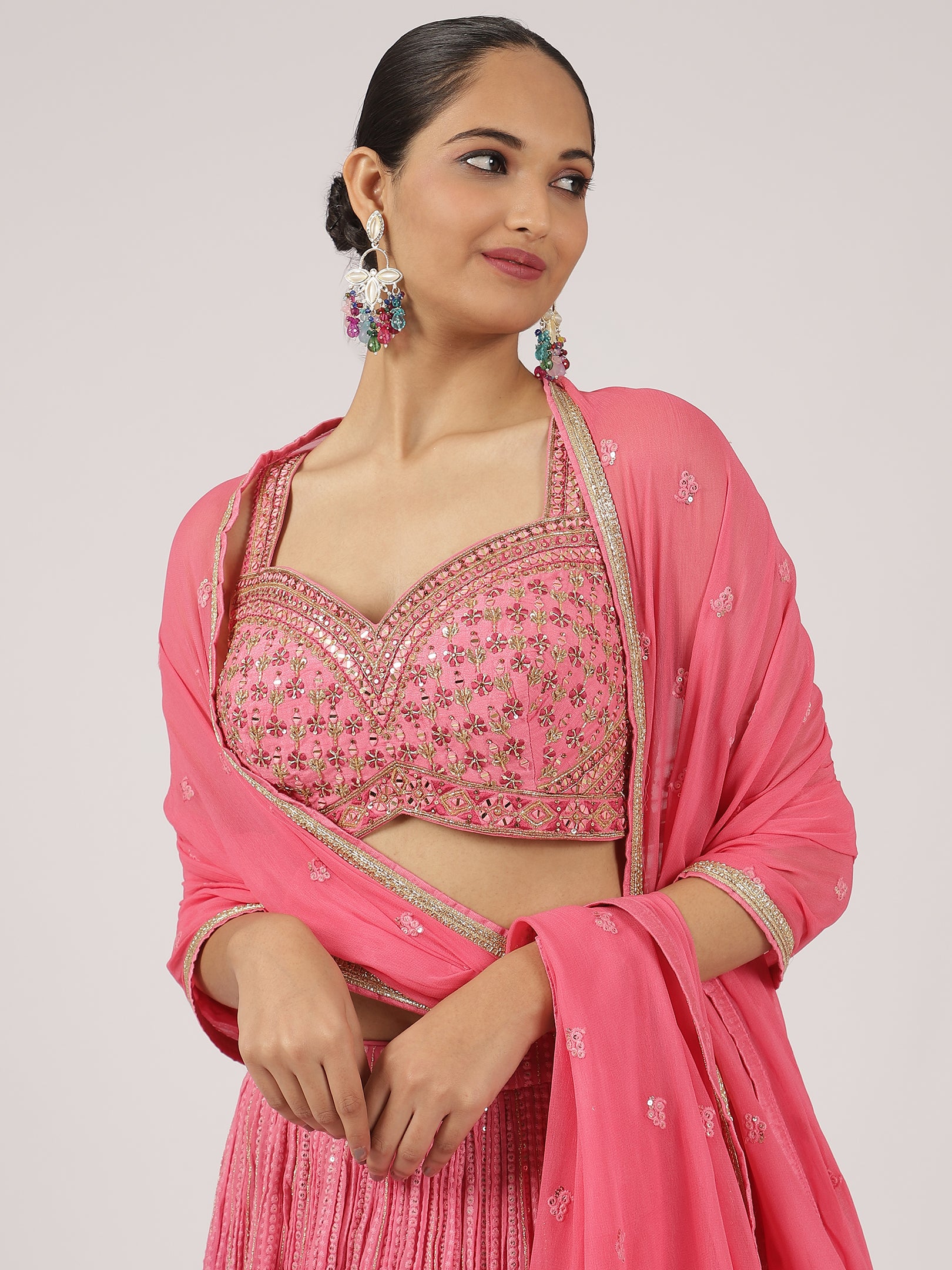 Stunning Pink Georgette Lehenga with Intricate Embroidery & Sequins Work