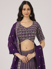 Imperial Violet Georgette Lehenga with Intricate Zari Embroidery & Mirror Work