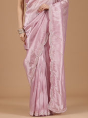 Elegant Pink Satin Silk Saree with Sequin Embroidery