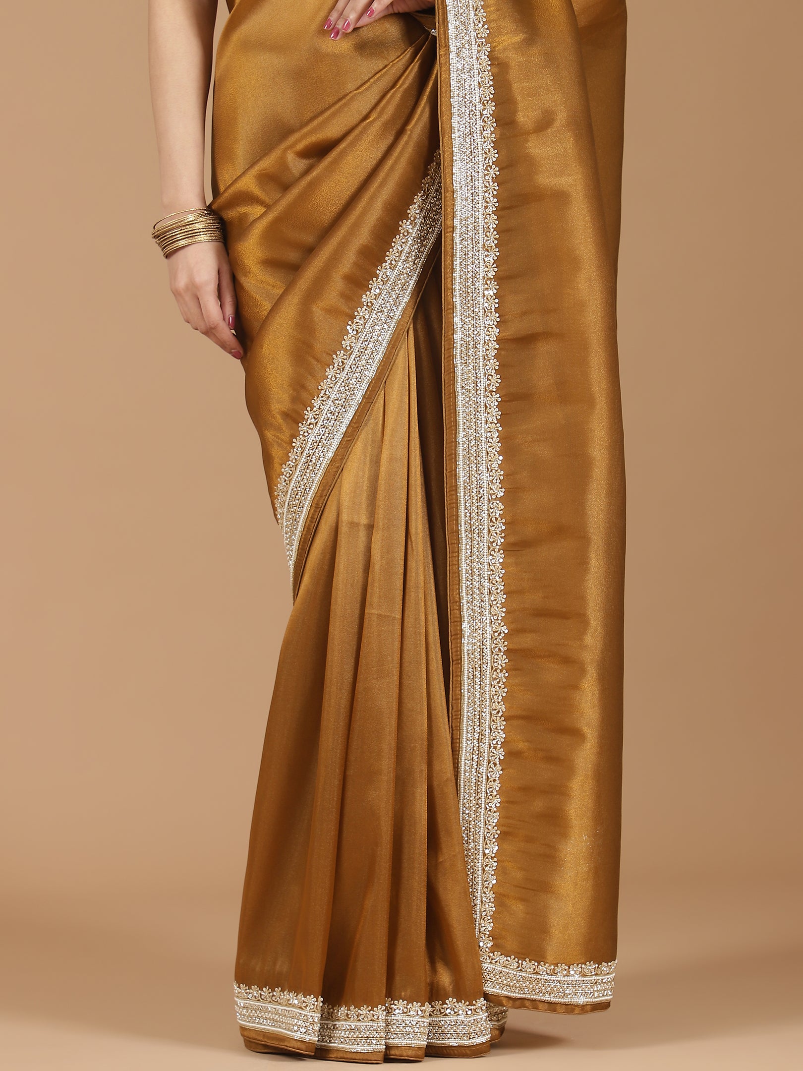 Satin Silk Saree with Delicate Stonework Border