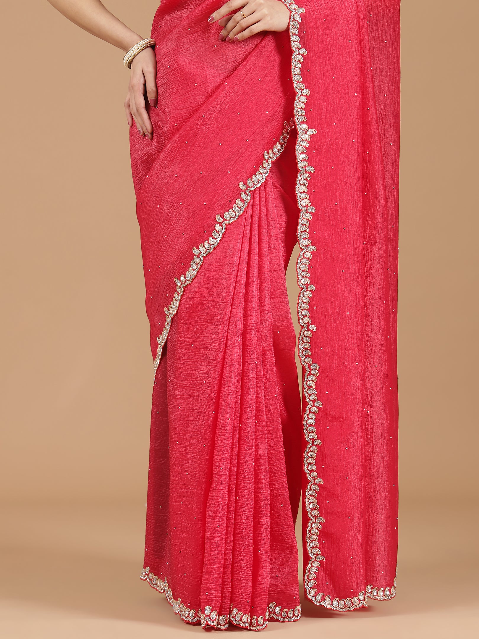 Crushed Silk Saree with Embellished Border