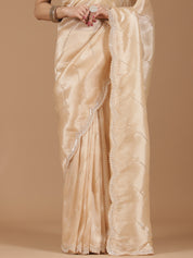 Radiant Cream Organza Saree with Delicate Embellishments