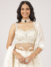 Ethereal Cream Embroidered Lehenga with Mirror Work Blouse