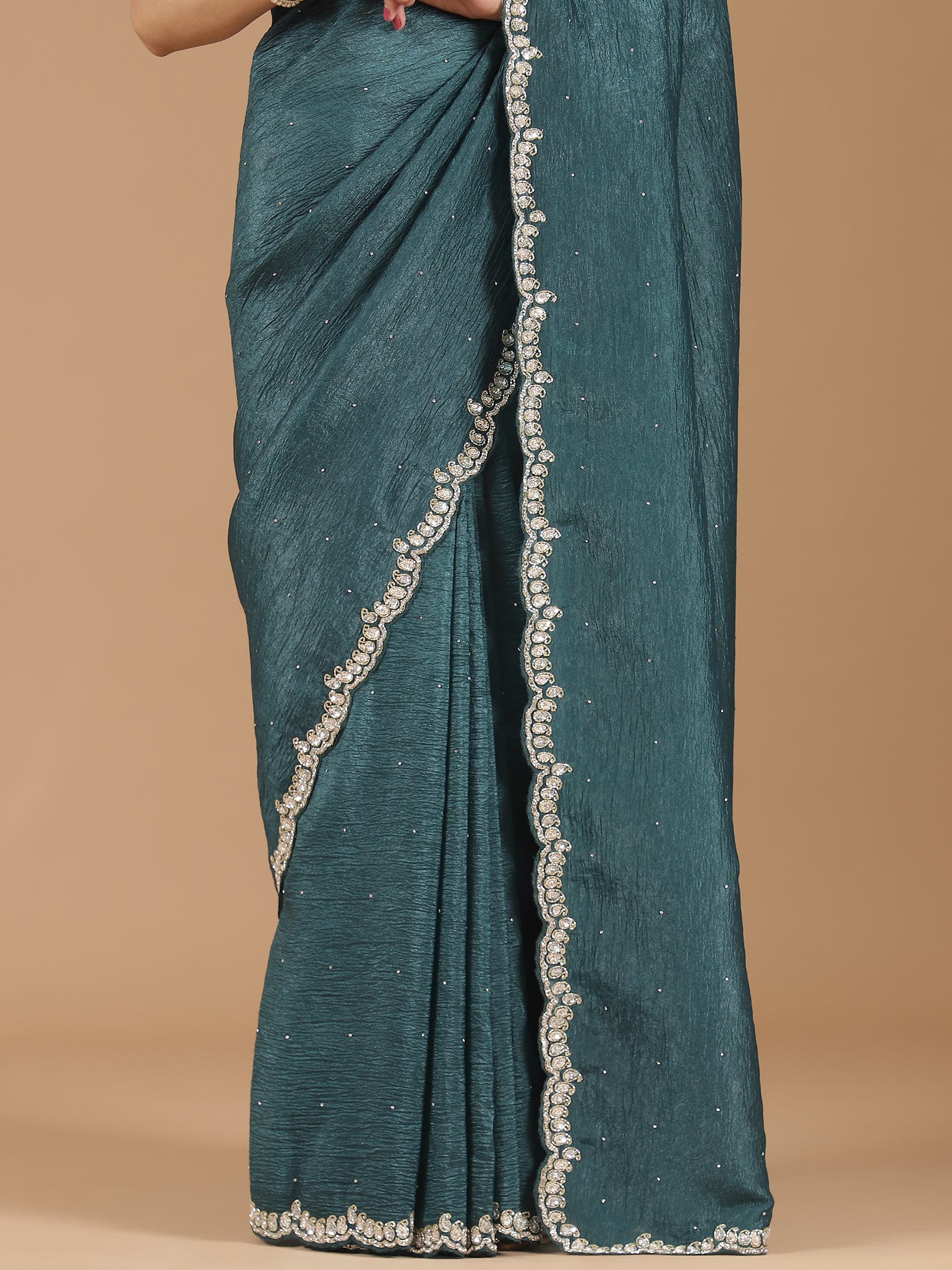 Crushed Silk Saree with Embellished Border