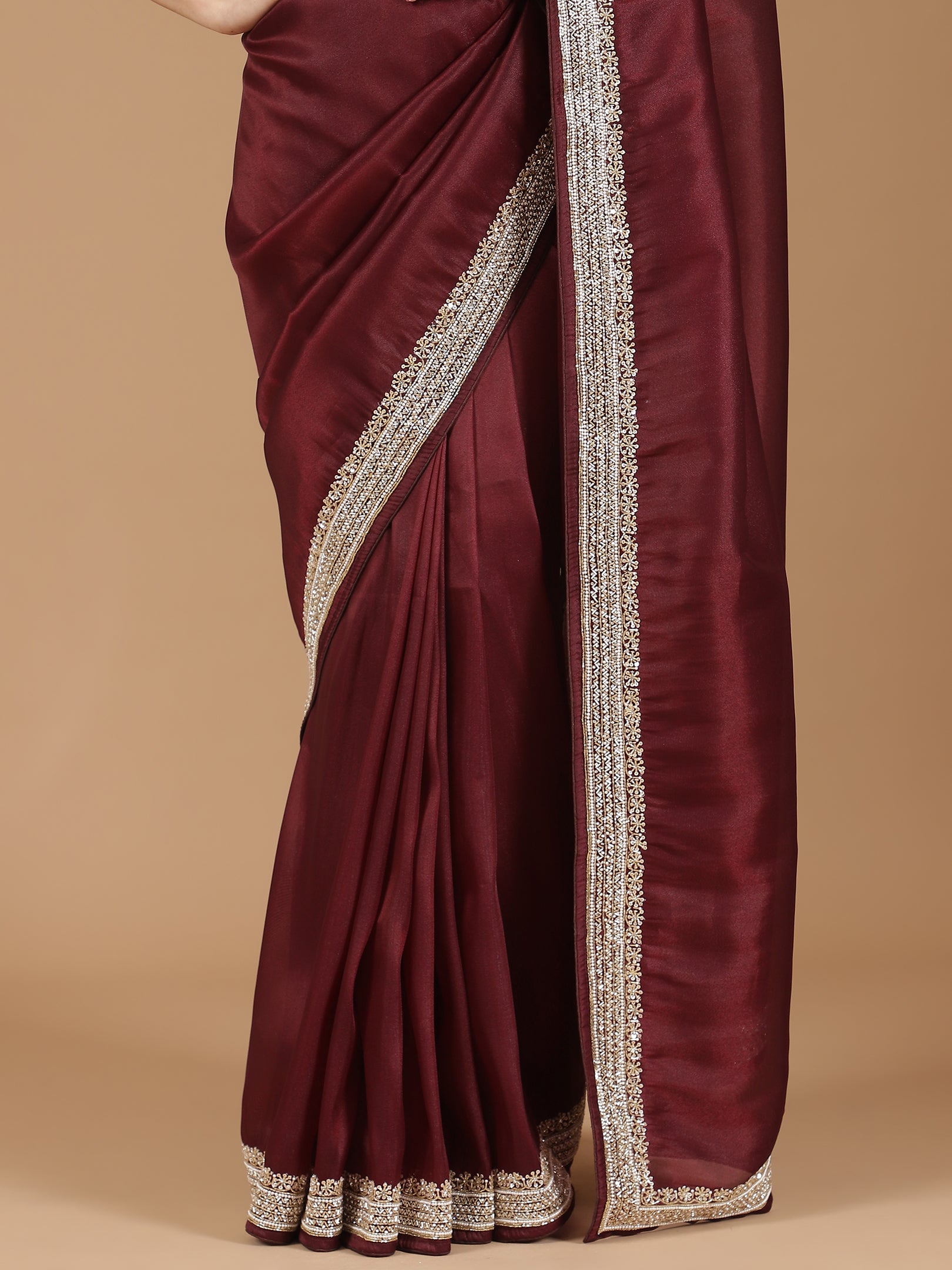 Satin Silk Saree with Delicate Stonework Border