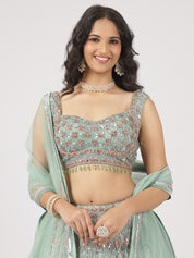 Stunning Sea Green Net Lehenga with Sequin & Stone Work