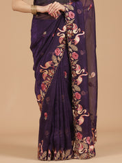 Regal Purple Organza Saree with Exquisite Embroidery