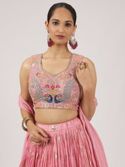 Stunning Pink Silk Lehenga with Peacock & Floral Embroidery