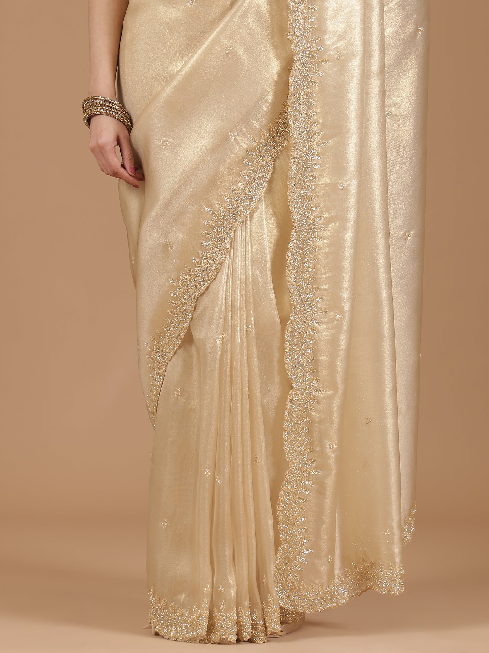 Pearl Embroidered Organza Saree