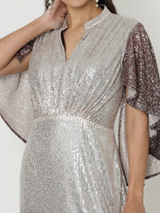 Elegant Silver & Brown Gowns  with Knitted Sequin Detailing