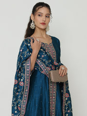 Elegant Blue Salwar Suit with Floral Embroidered Dupatta & Matching Pants