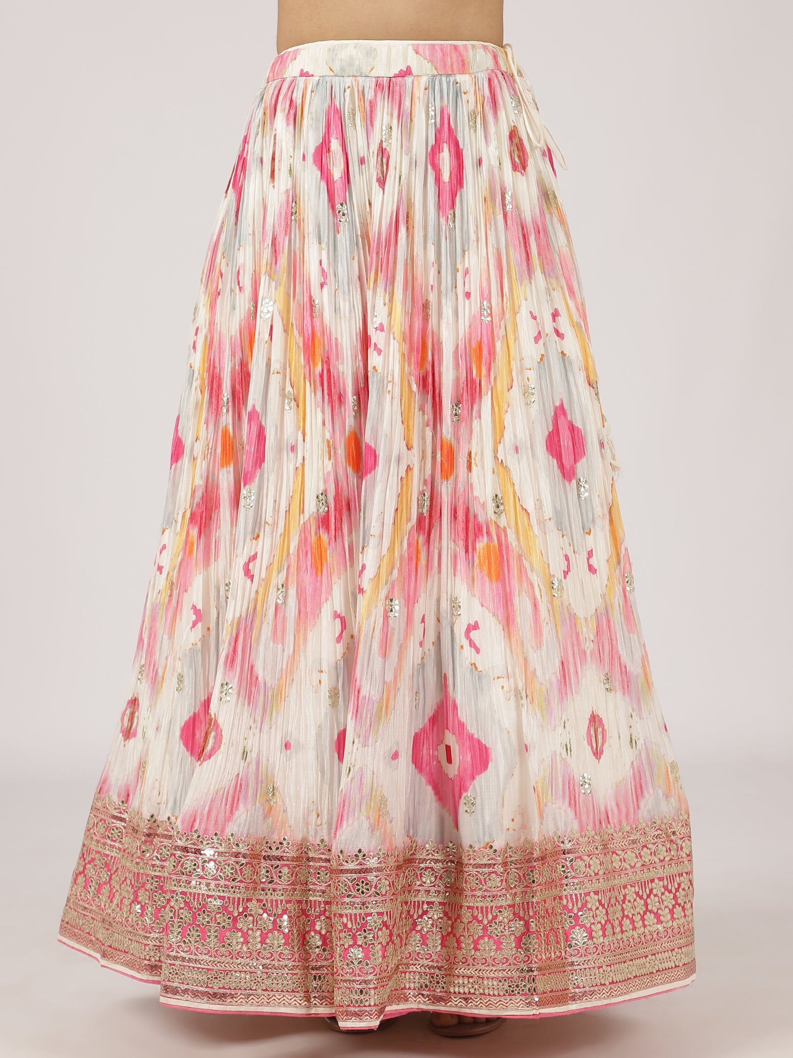 Elegant White & Pink Silk Lehenga with Embroidery & Sequins Work