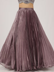 Mauve Pleated Organza Lehenga with Intricate Embroidered Blouse & Sheer Dupatta